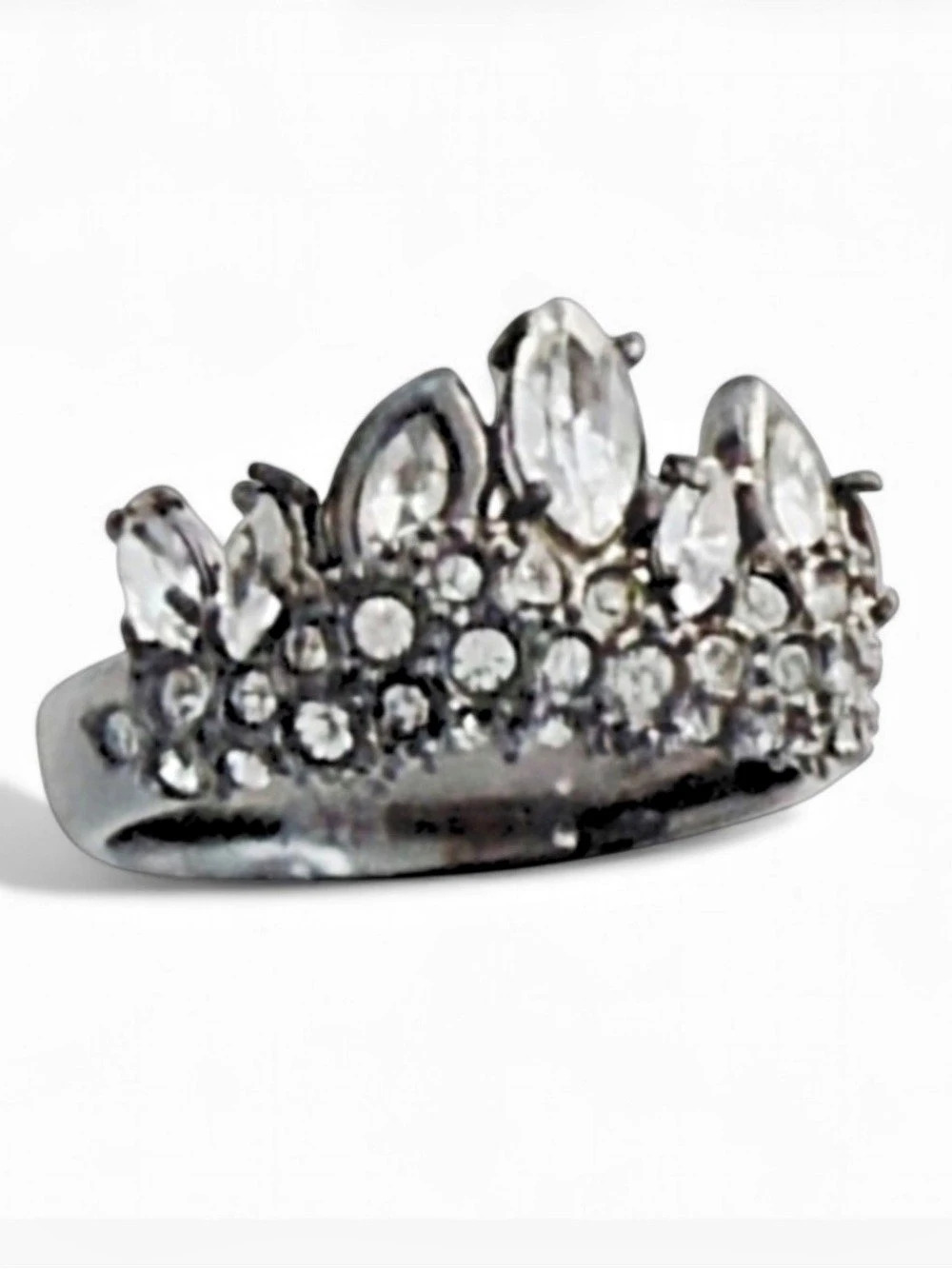 NEW Alexis Bittar Crystal Tiara Crown Ring Size 6.5 Gunmetal Black C Z SB18